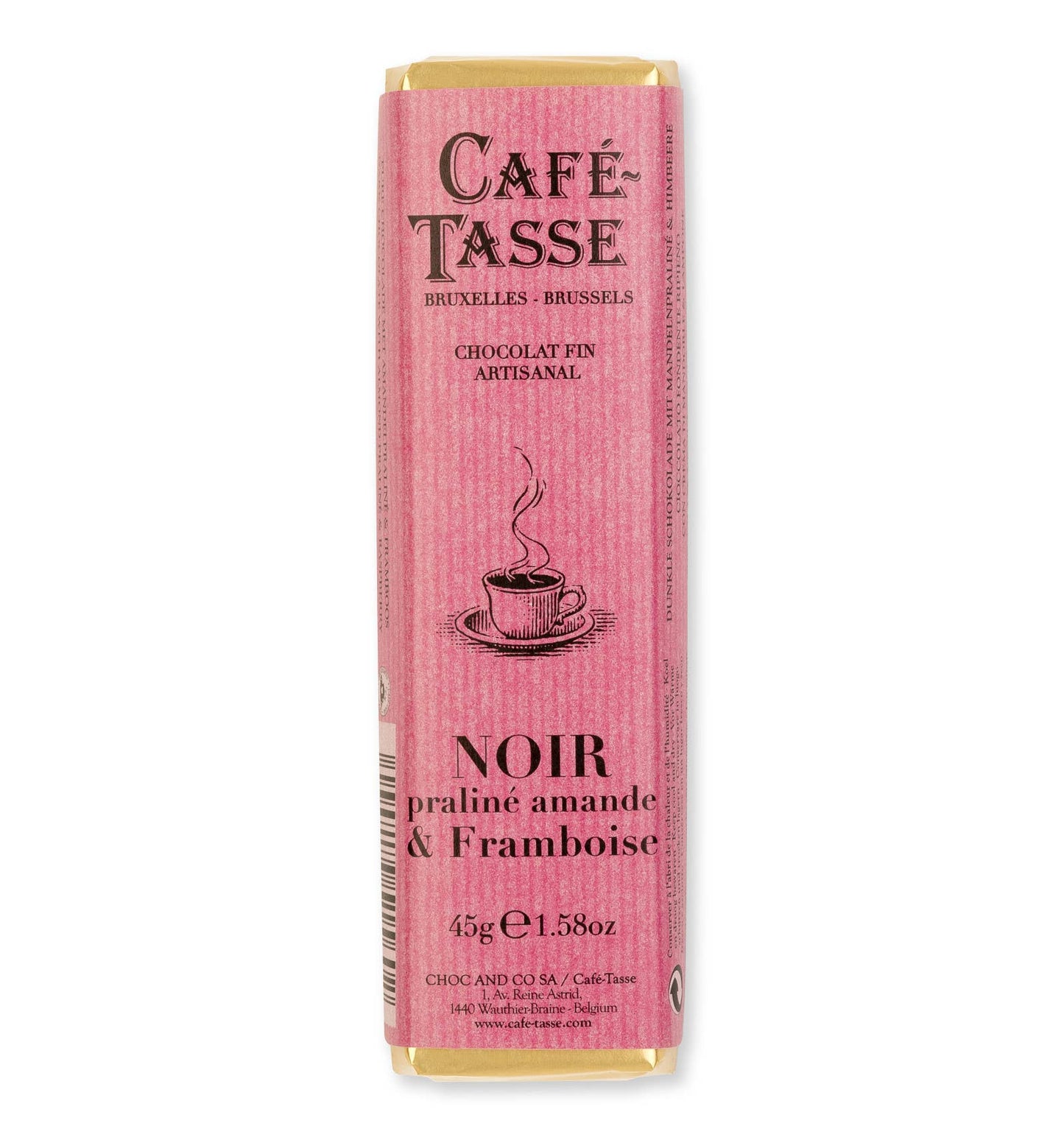 Cafe Tasse Chocolate bar 45g -
Noir Praline almond & raspberry