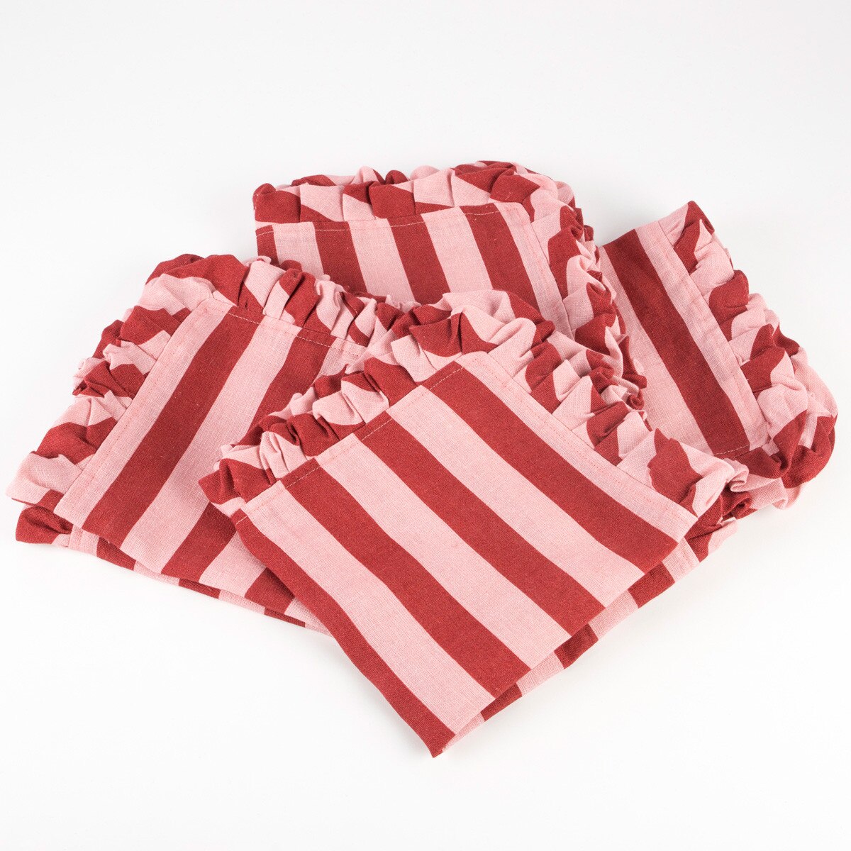 Red and Pink Stripe Ruffle Napkin - Set 4