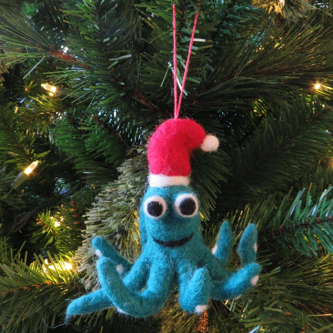 Handmade Felt Biodegradable Christmas Octopus Decoration