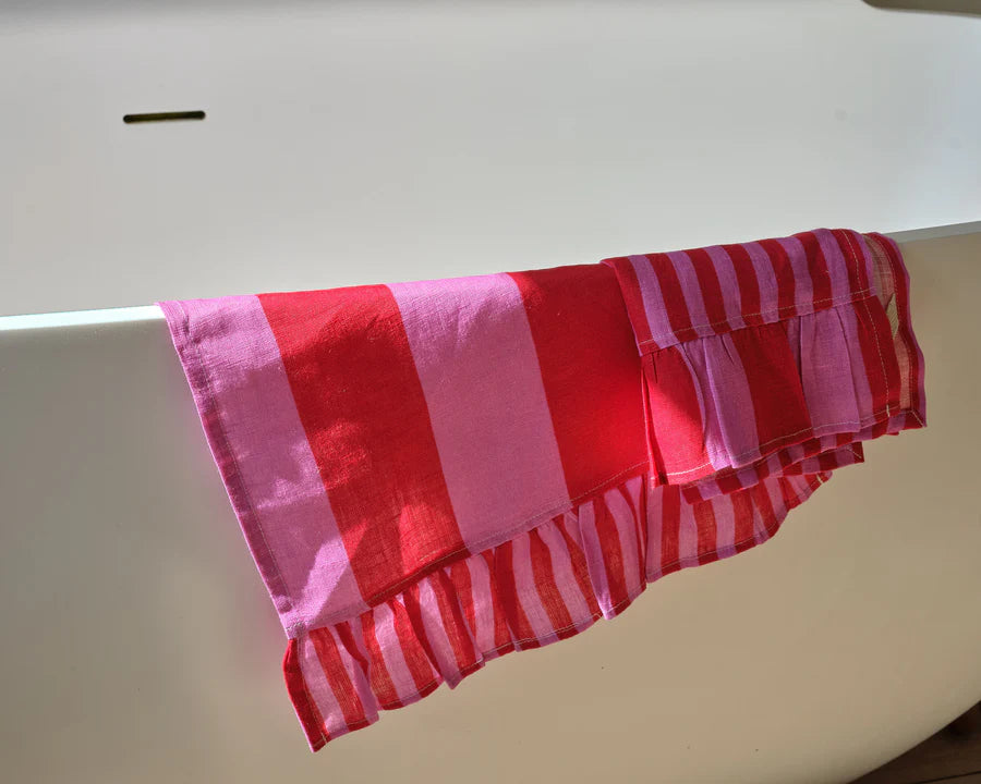 Amuse la Bouche Hand Towel set of 2 Fuchsia Stripe