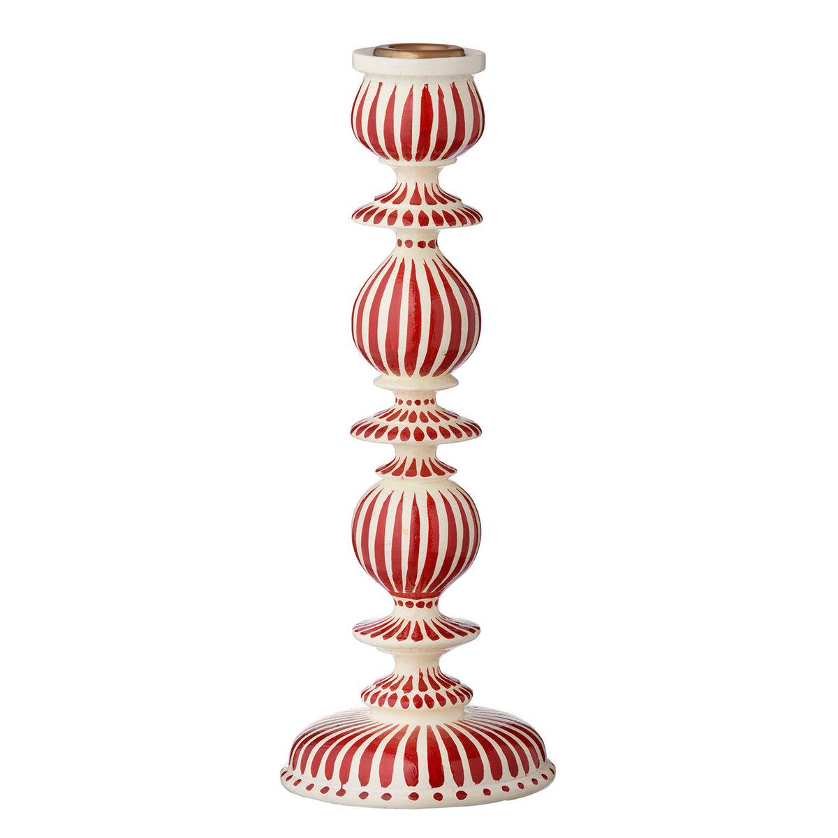 Candle Holder Stripes H30cm White/Red