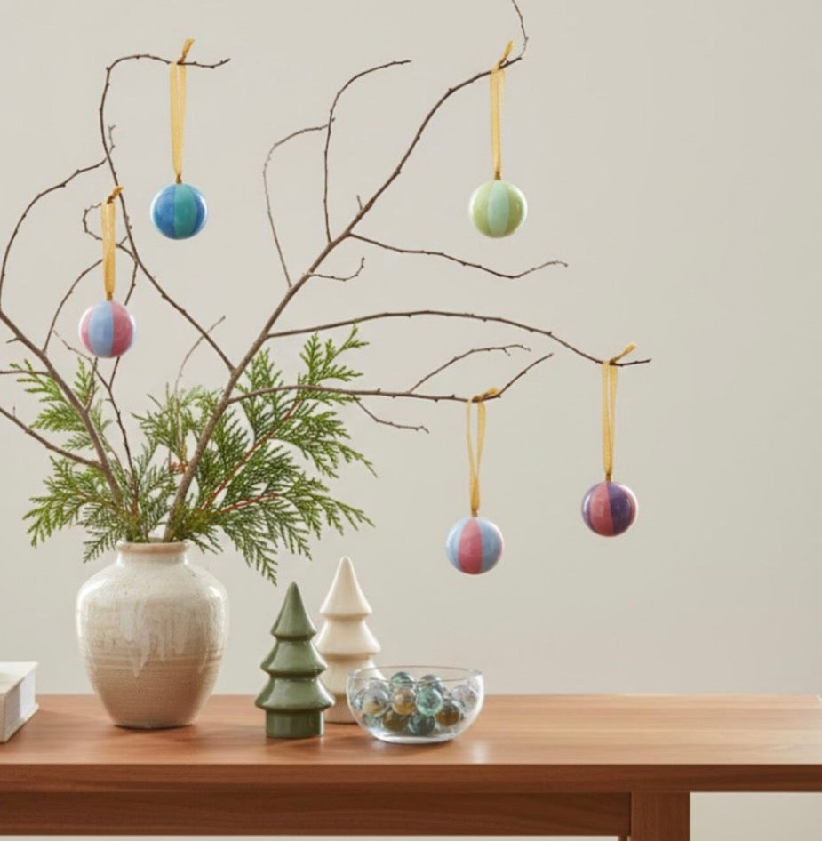 Glossy Stripe Paper Mache Mini Ornaments