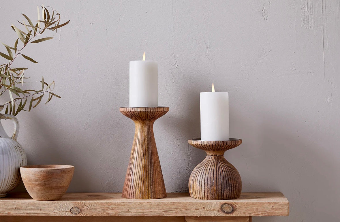 Omari Mango Wood Candlestick - Natural - Large