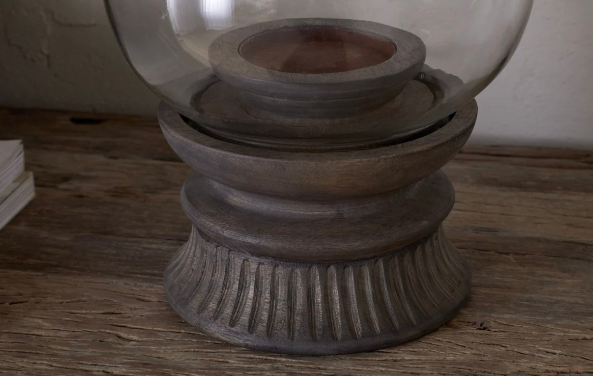 Kawani Mango Wood Lantern - Dark Ash