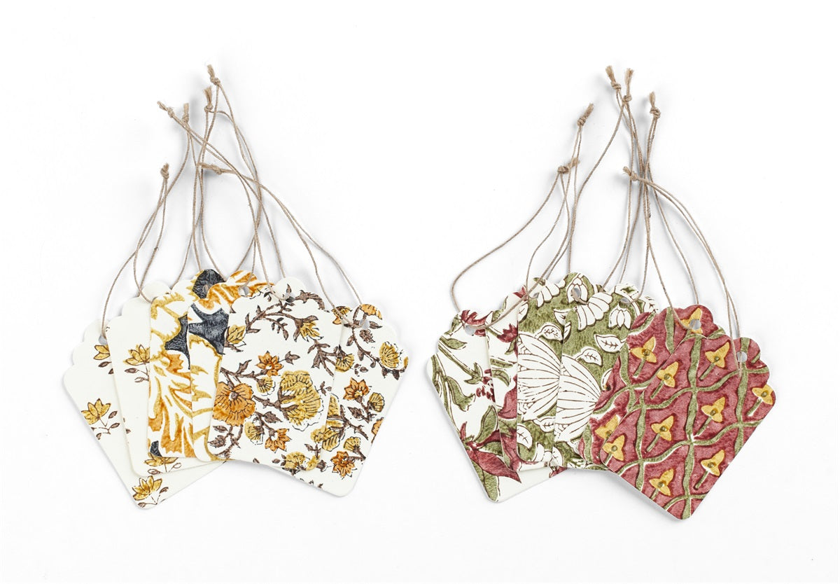 Gift Tags / Mixed Print /
Red & Green/Ochre &
Grey / Set of 12