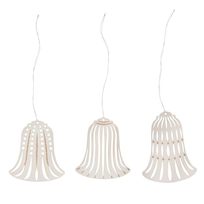 Paper Ornaments Bells 8cm Off White S/3pcs