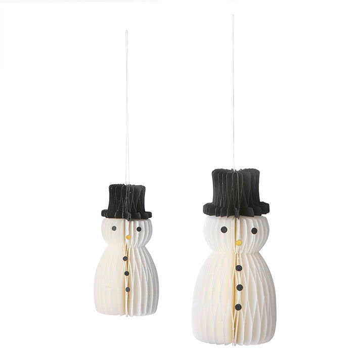 Honeycomb Snowmen H9/12cm Off White S/2pcs