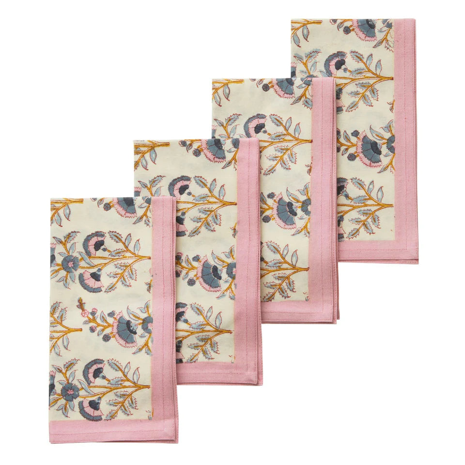 Hand Block Printed Napkins S/4 PCS Calla Azur