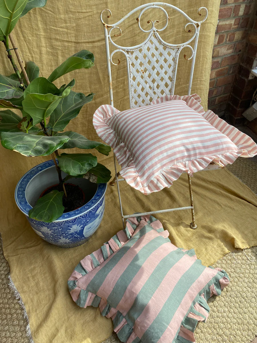 Amuse La Bouche Ruffle Cushion - Sage + Blush Stripe