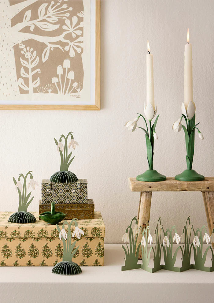 Honeycomb Standing Snowdrops 14cm Sage S/2pcs