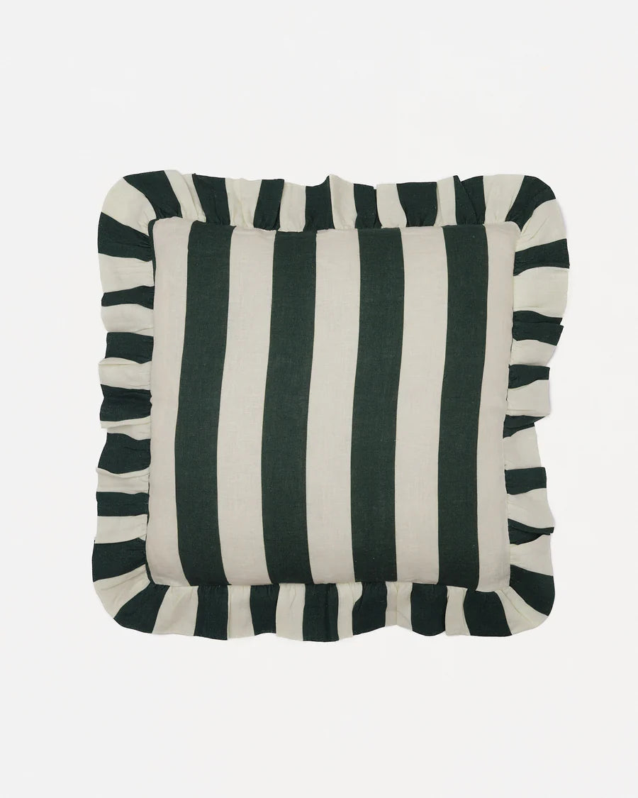 Amuse La Bouche Ruffle Cushion - Forest Green Wide Stripe