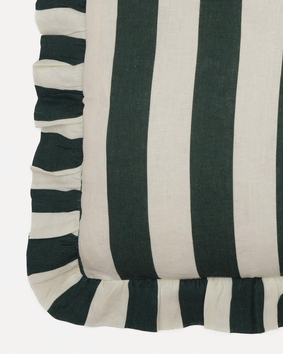 Amuse La Bouche Ruffle Cushion - Forest Green Wide Stripe