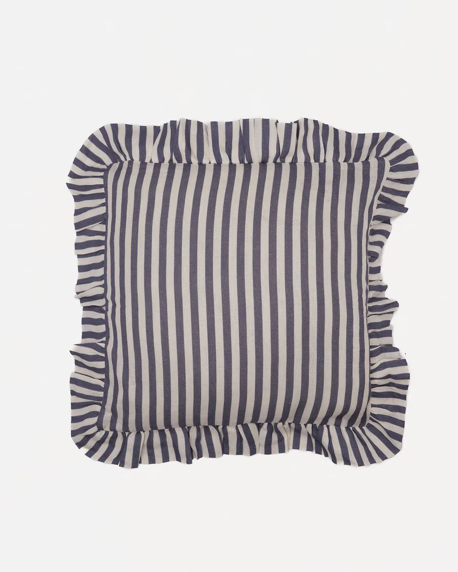 Amuse La Bouche Ruffle Cushion - Folkestone Blue Candy Stripe