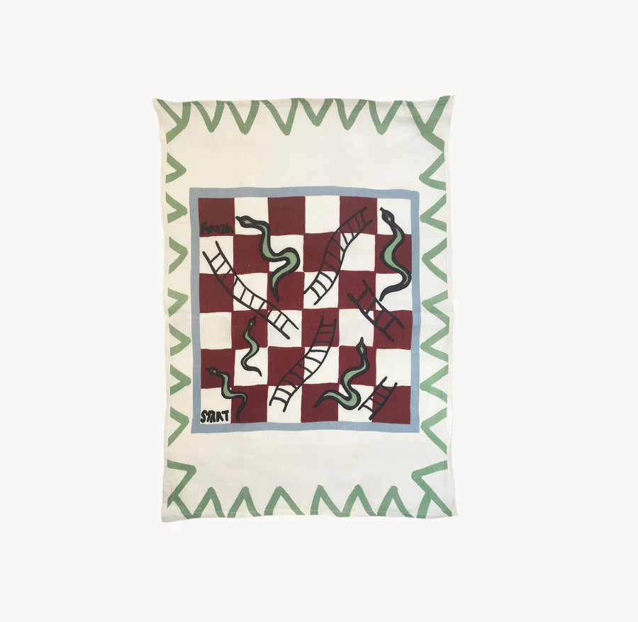 Amuse la Bouche Linen Tea Towel - Snakes + Ladders