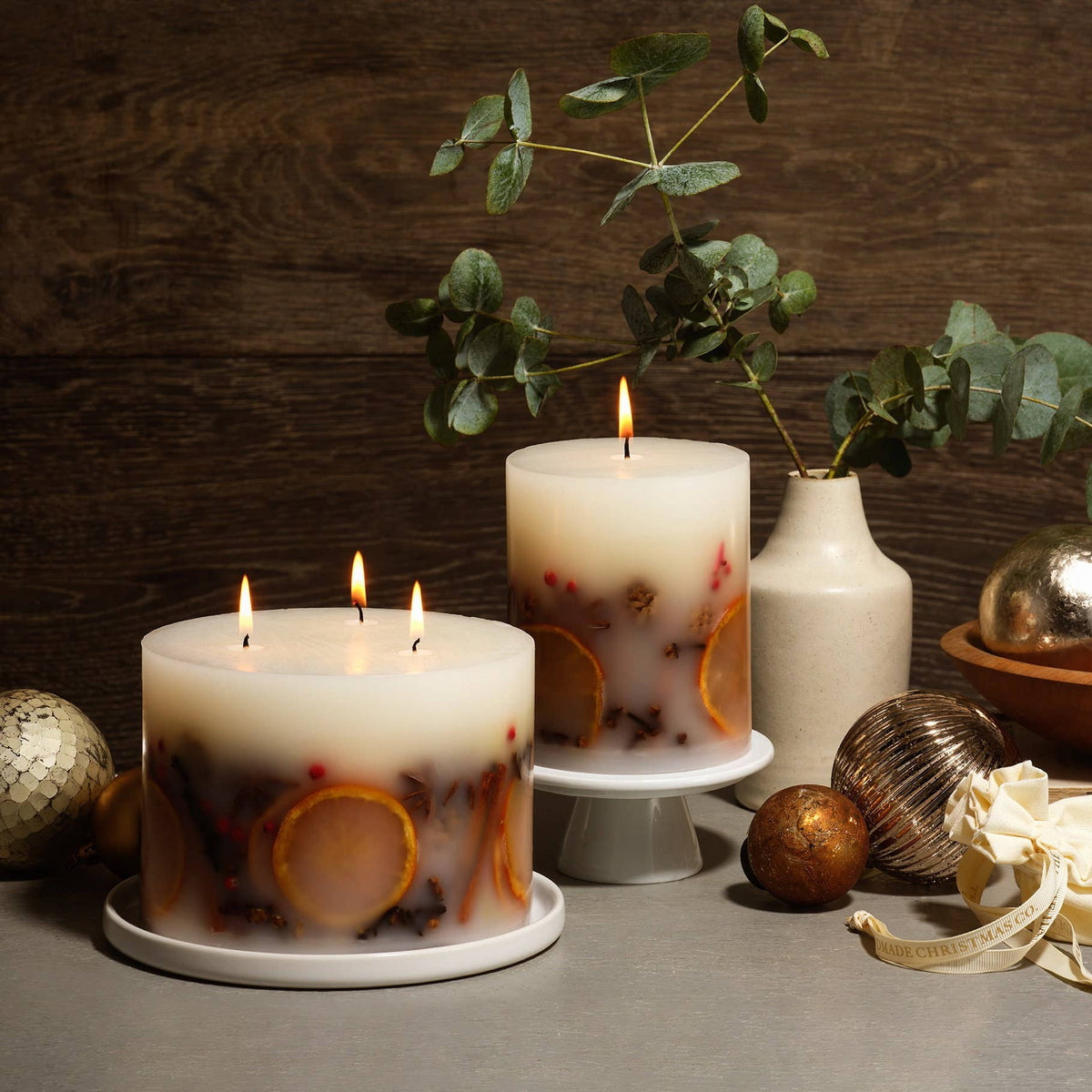 Luxury Handmade Winter Botanical Christmas Pillar Candle Soy / 1 Wick Candle 820g