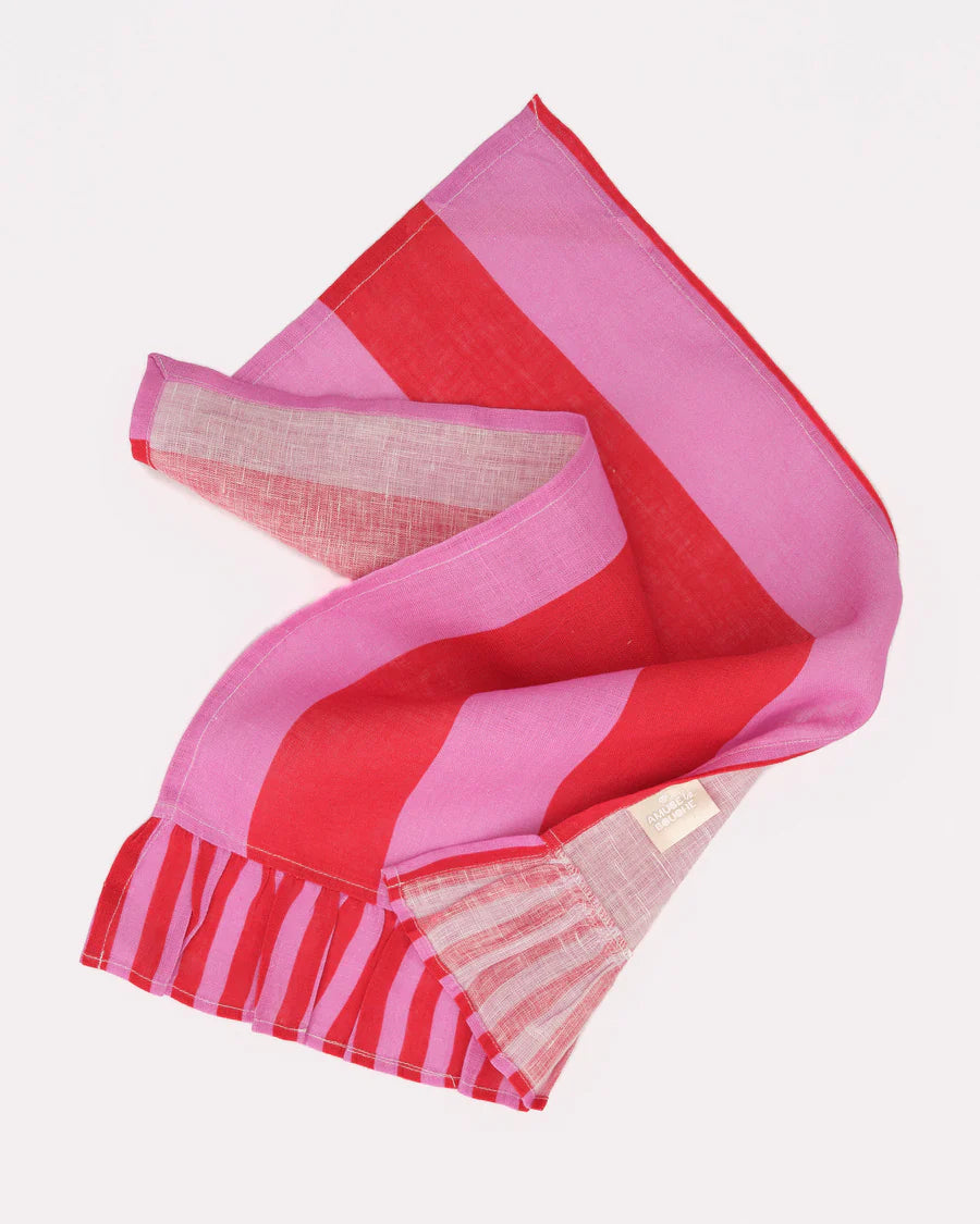 Amuse la Bouche Hand Towel set of 2 Fuchsia Stripe