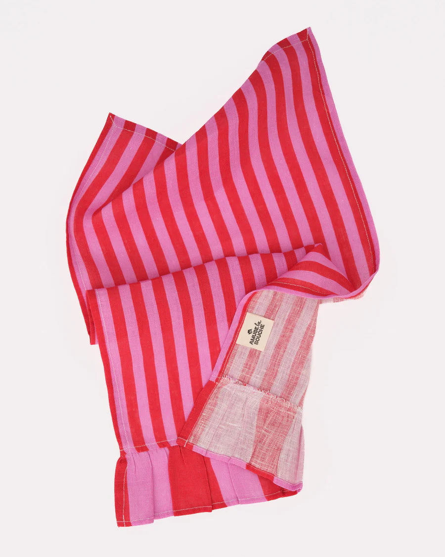 Amuse la Bouche Hand Towel set of 2 Fuchsia Stripe