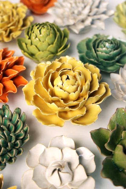 Ceramic Flower - English Garden Buttercup Yellow Gay Paree Peony