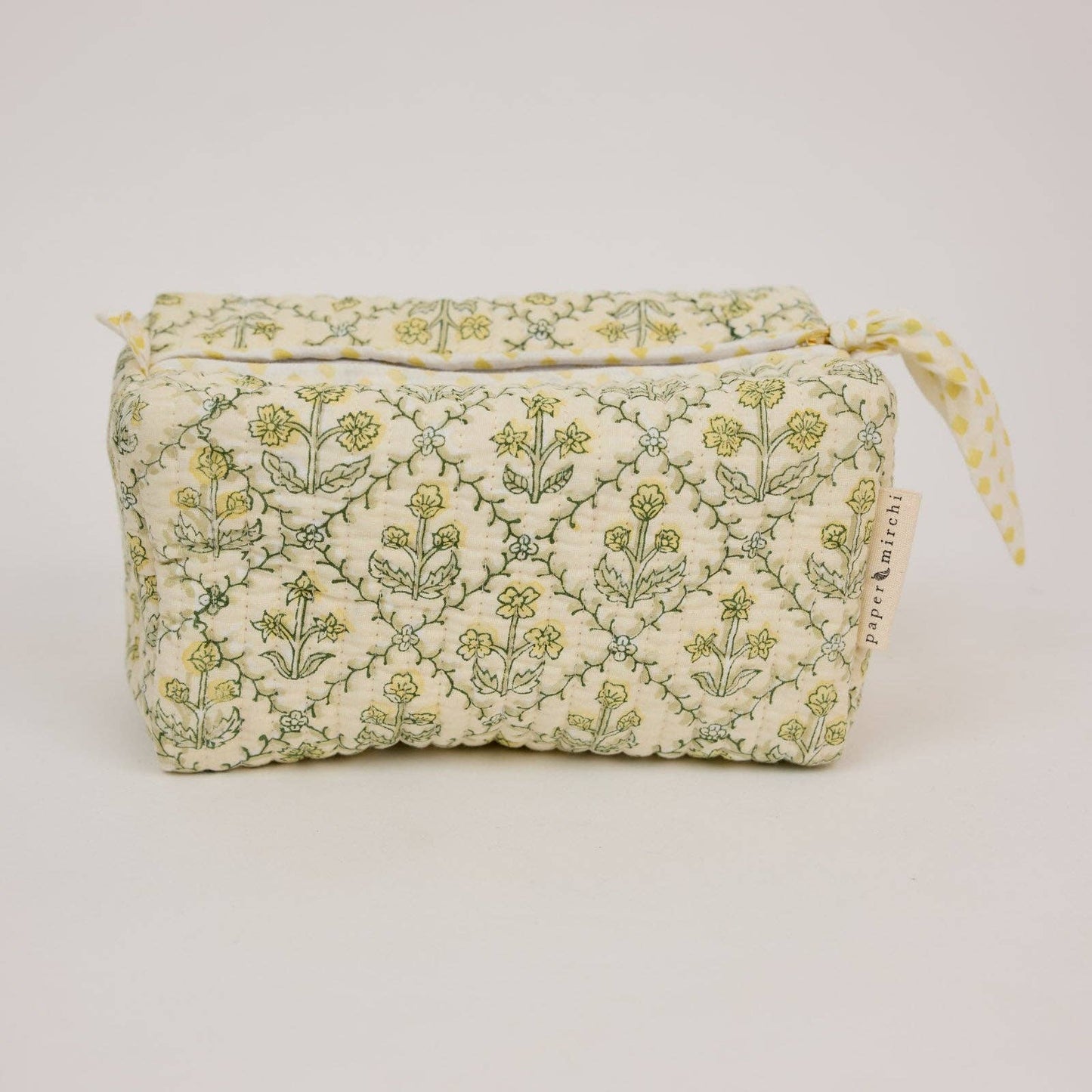 Organic Cotton Toiletry Bag (Medium) - Floral Lattice Buttercream