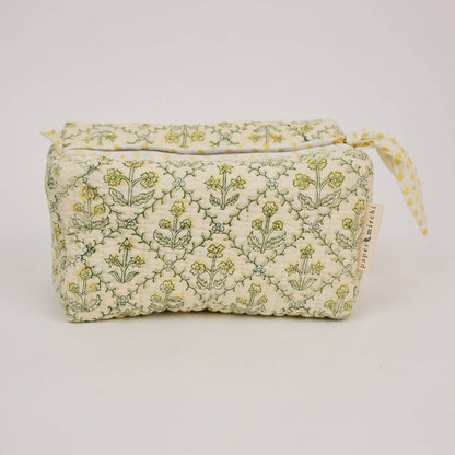 Organic Cotton Toiletry Bag (Medium) - Floral Lattice Buttercream