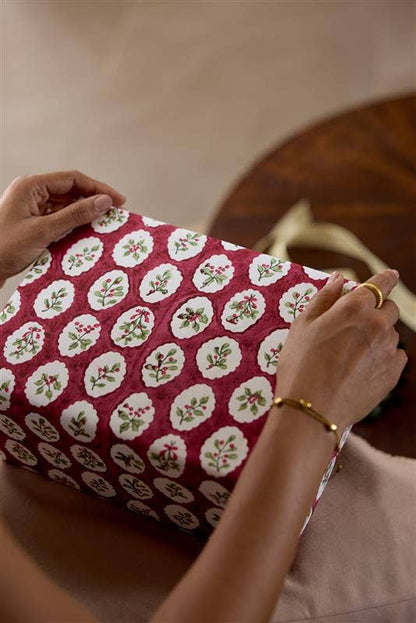 Block Printed Wrapping Paper Sheets - Scallop Tiles Christmas Pudding