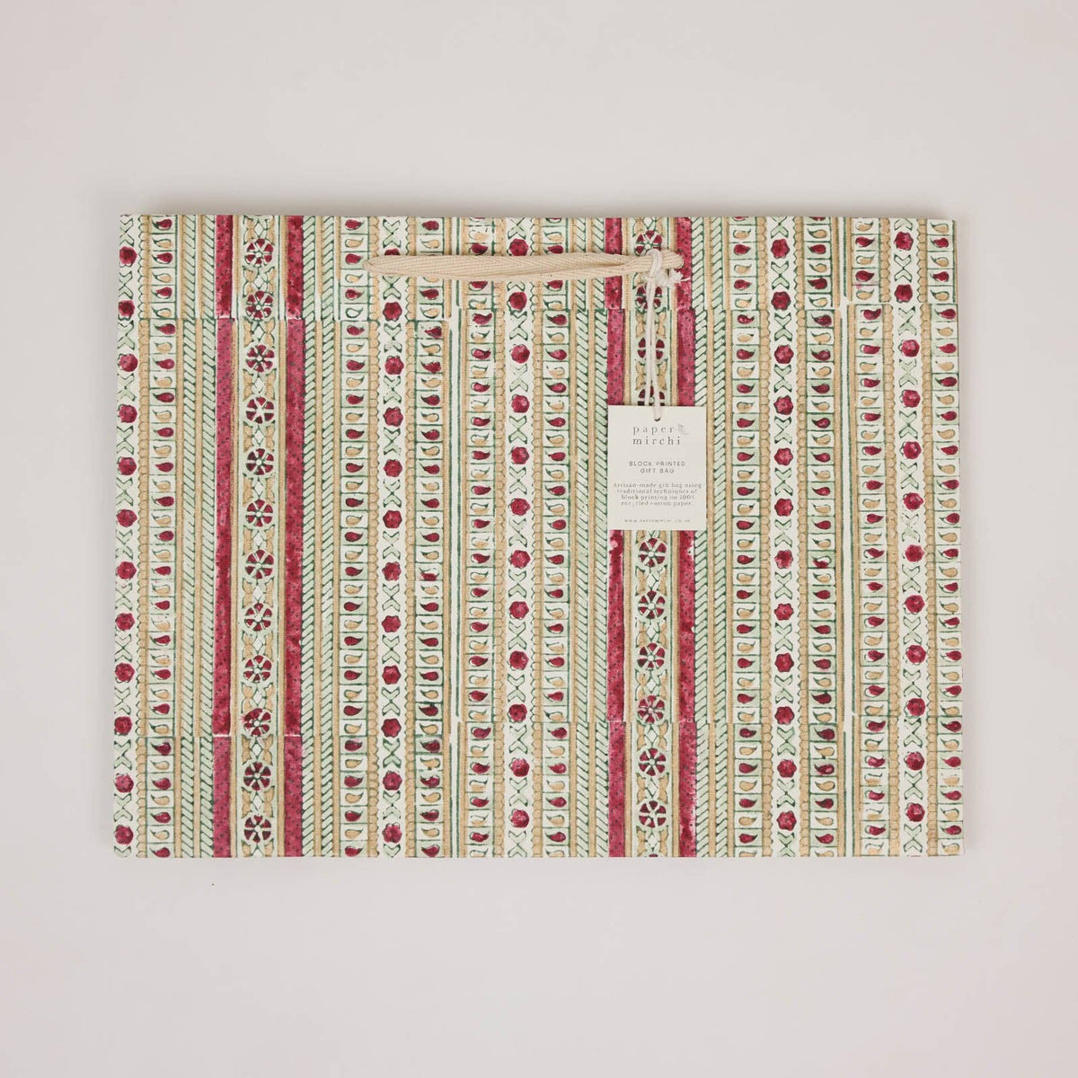 Block Printed Gift Bags (Large) - Traditional Christmas