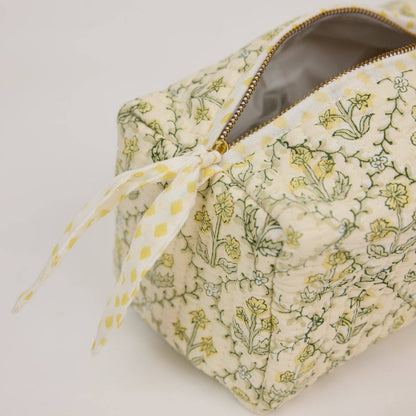 Organic Cotton Toiletry Bag (Medium) - Floral Lattice Buttercream
