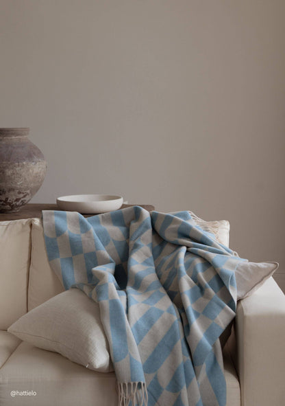 Lambswool Blanket in Blue Geo