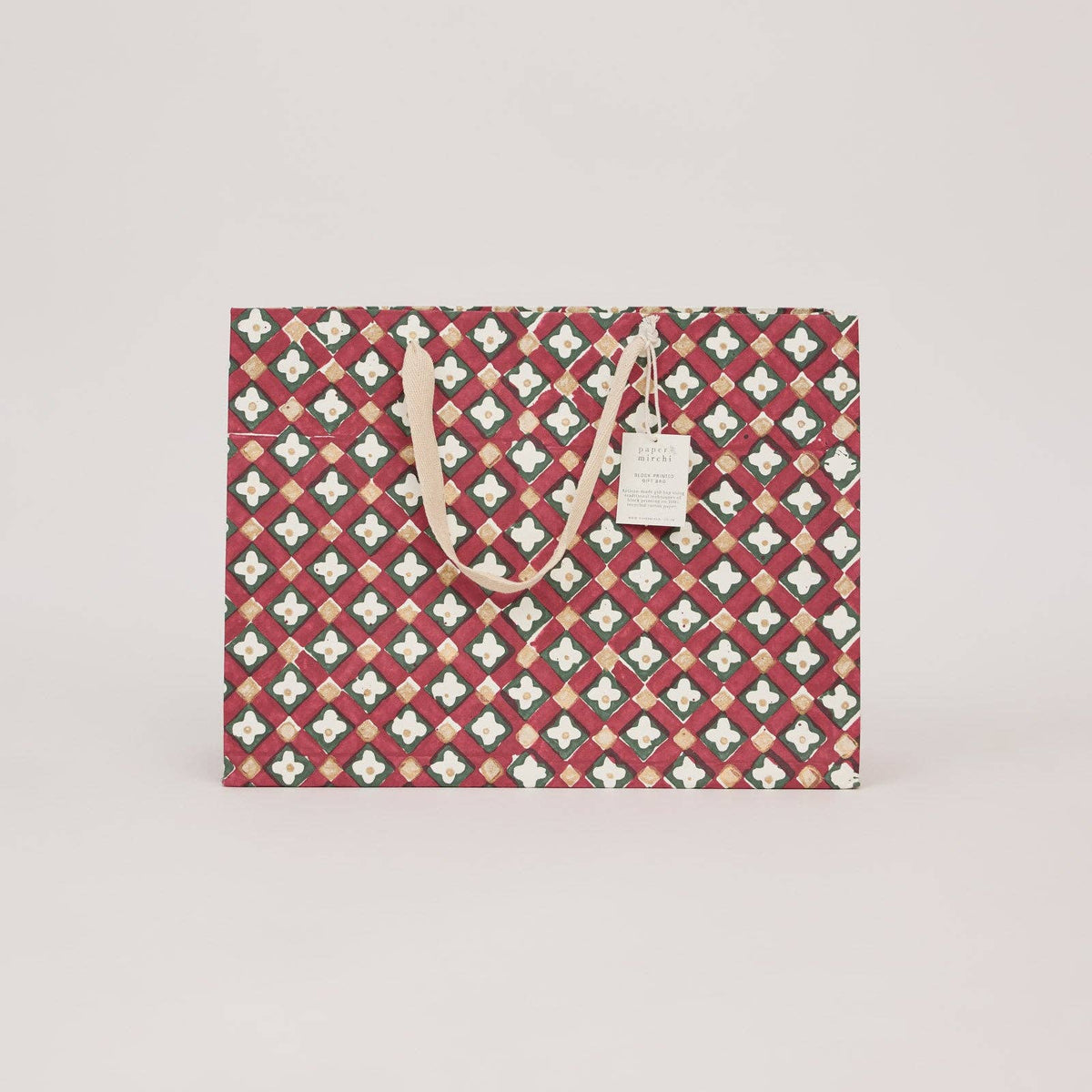 Block Printed Gift Bags (Large) - Traditional Christmas
