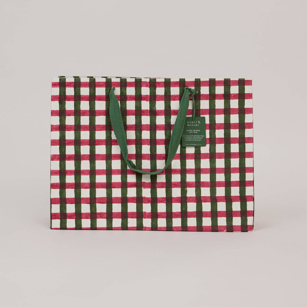 Block Printed Gift Bags (Large) - Holly Green
