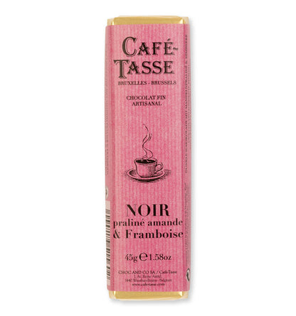 Cafe Tasse Chocolate bar 45g - 
Noir Praline almond & raspberry