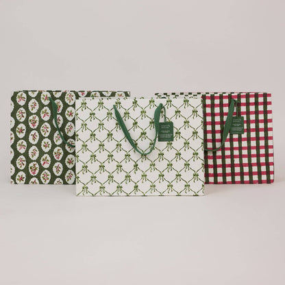 Block Printed Gift Bags (Large) - Holly Green