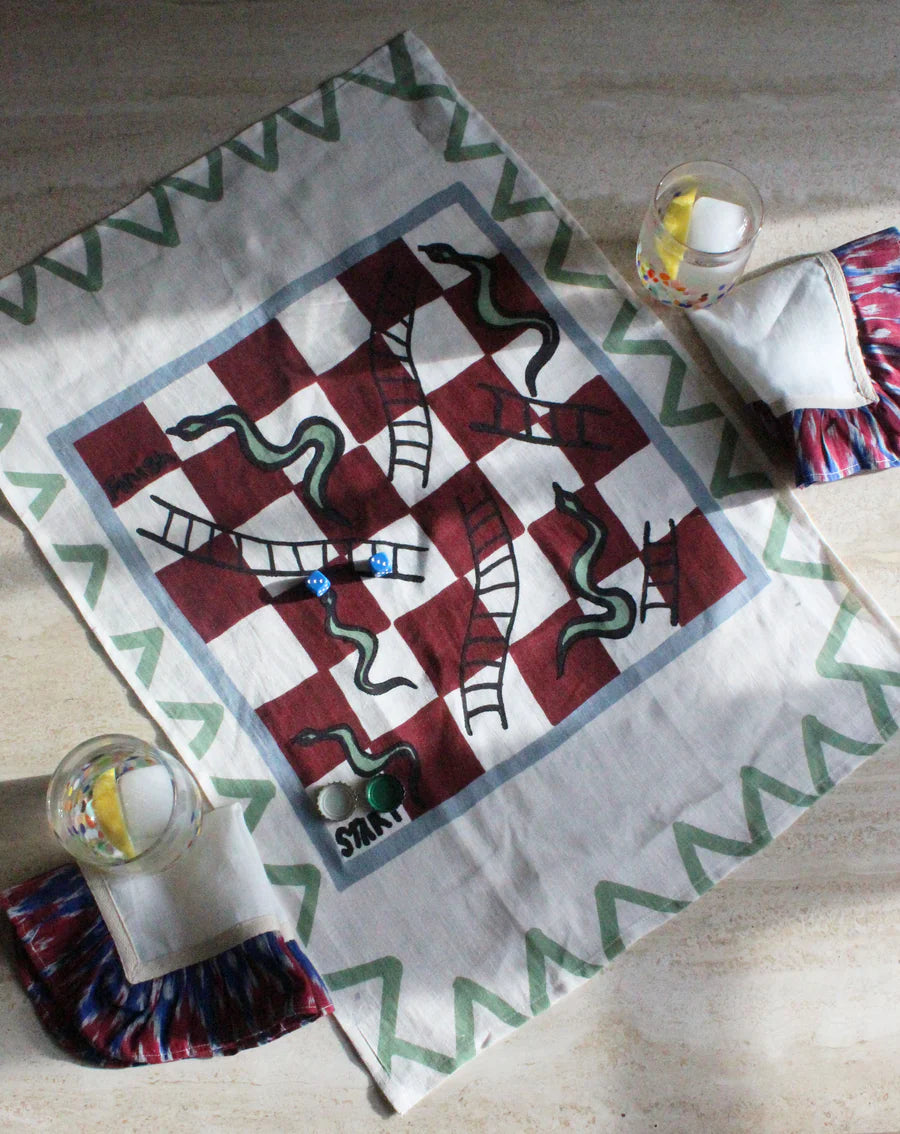 Amuse la Bouche Linen Tea Towel - Snakes + Ladders