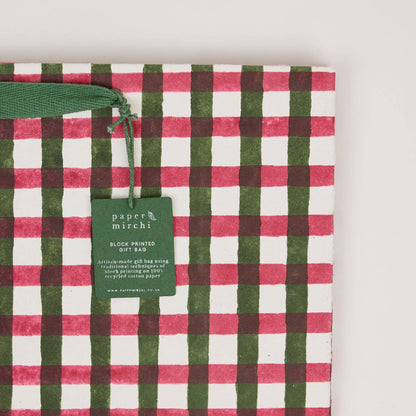 Block Printed Gift Bags (Large) - Holly Green