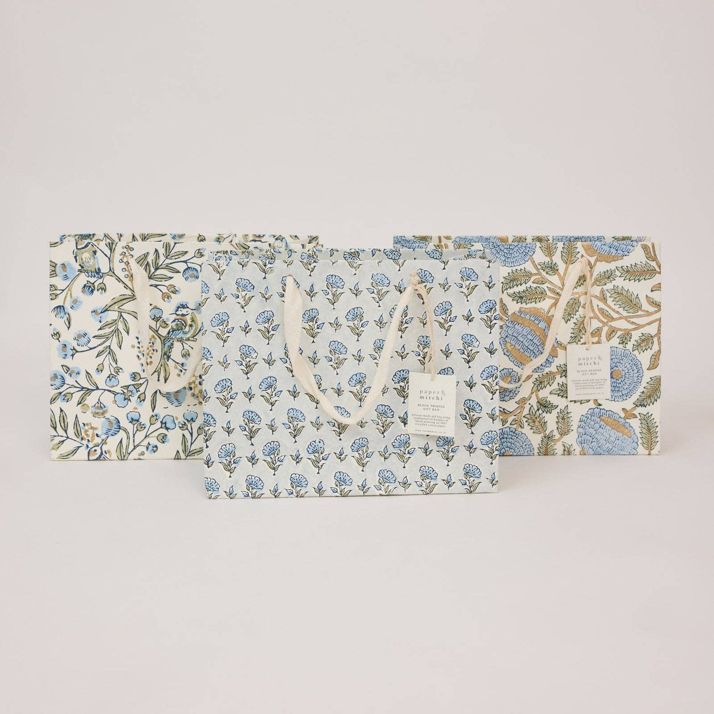 Hand Block Printed Gift Bags (Medium) - Blue Stone Collection