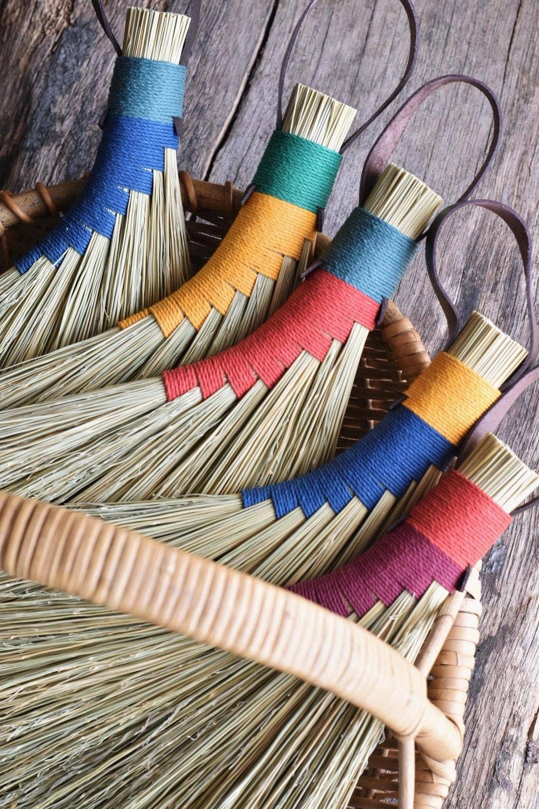 Broomcorn Sorghum Eco Brush Hand Broom: Teal & Red