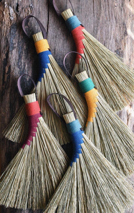 Broomcorn Sorghum Eco Brush Hand Broom: Teal & Red