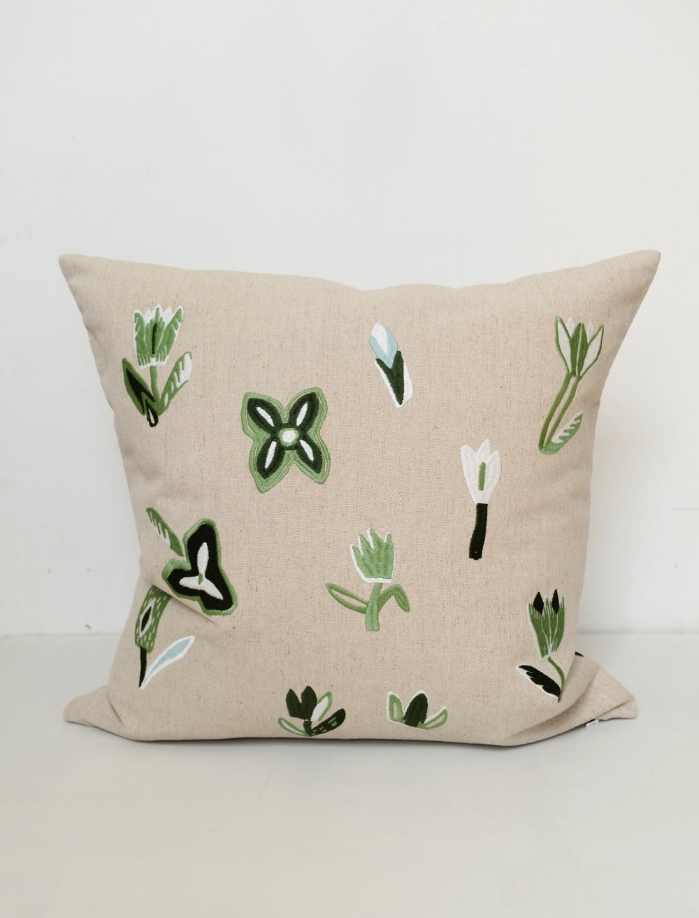Tulip Embroidered Cushion Cover - Green