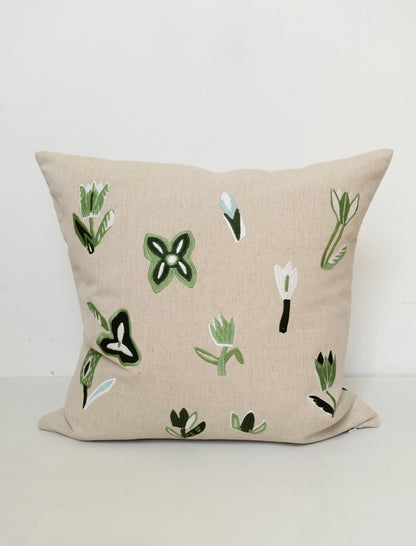 Tulip Embroidered Cushion Cover - Green