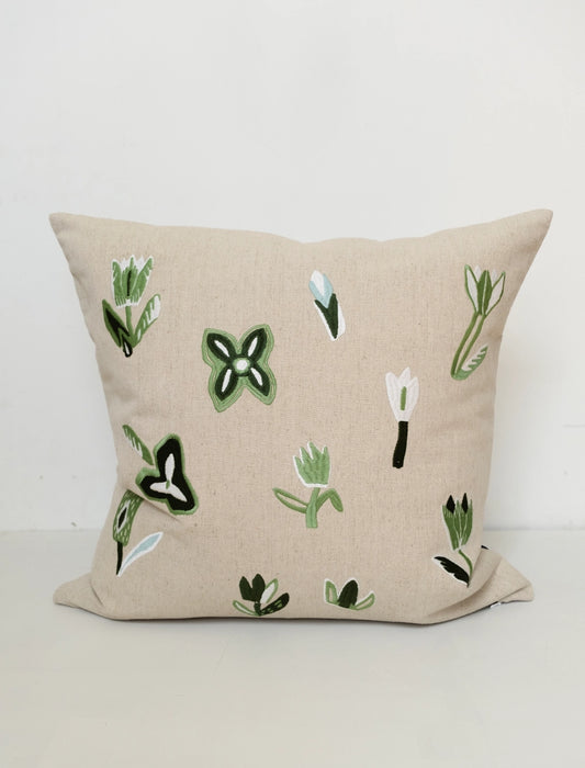 Tulip Embroidered Cushion Cover - Green