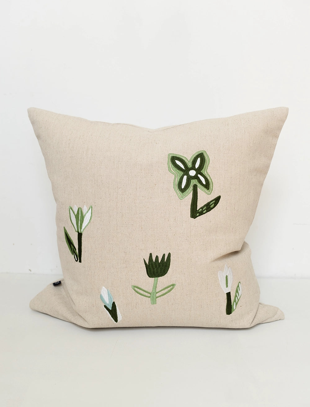 Tulip Embroidered Cushion Cover - Green