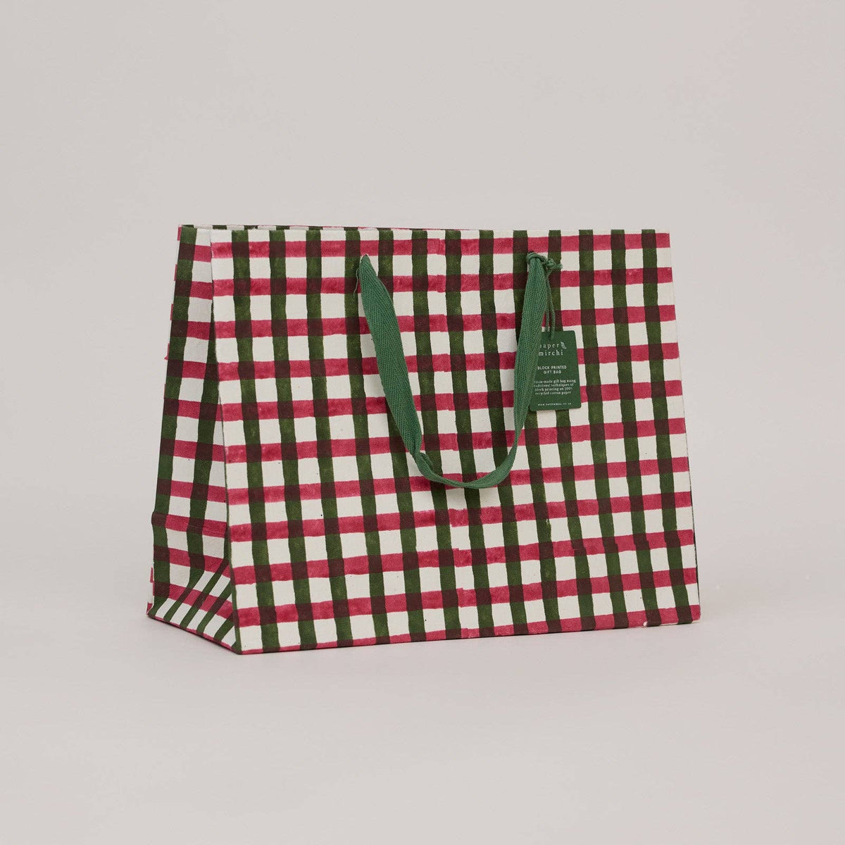 Block Printed Gift Bags (Large) - Holly Green