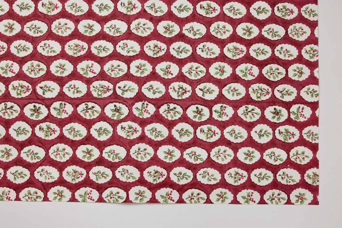 Block Printed Wrapping Paper Sheets - Scallop Tiles Christmas Pudding