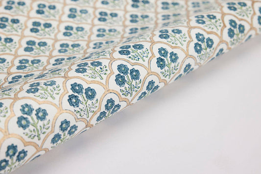 Block Printed Wrapping Paper Sheets - Trellis Indigo