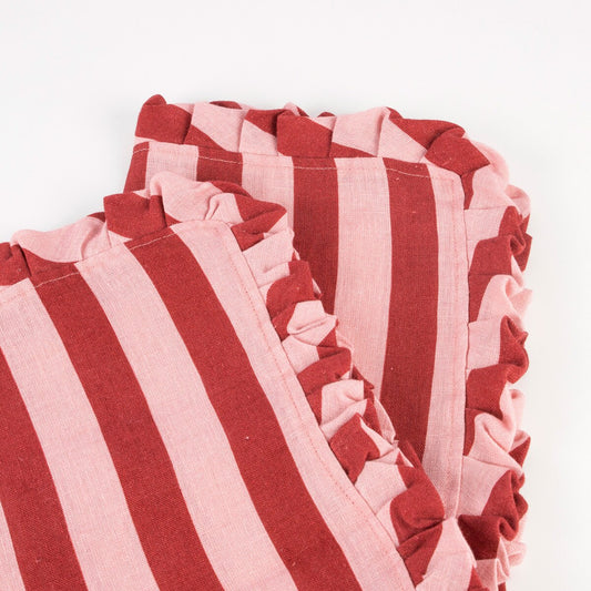 Red and Pink Stripe Ruffle Napkin - Set 4