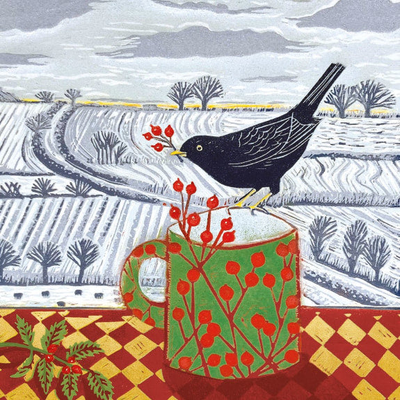 Blackbirds + Berries Christmas Cards / Pk 5