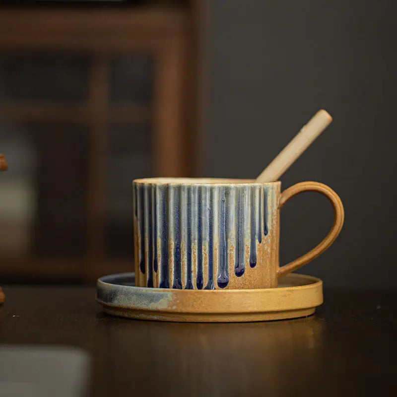 Japanese Style Ceramic Coffee Mug with Saucer Set