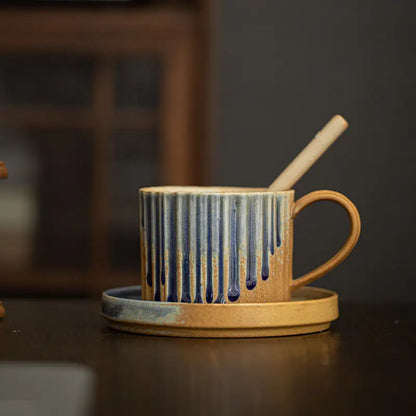 Japanese Style Ceramic Coffee Mug with Saucer Set