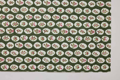 Block Printed Wrapping Paper Sheets - Scallop Tiles Holly Green