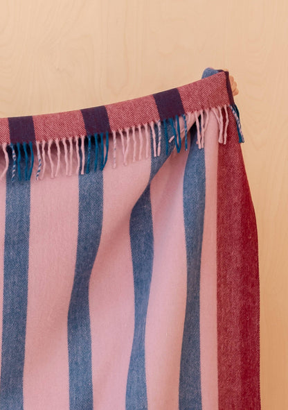 Recycled Wool Blanket in Berry Frame Stripe